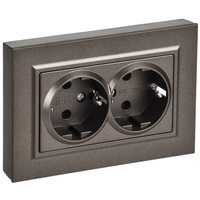 BRITE Розетка 2-местная с заземлением без защитных шторок плоская 16А в сборе РСПл12-3-БрТБ темная бронза IEK