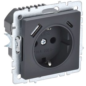 BRITE Розетка 1-местная с заземлением с защитными шторками 16А с USB A+C 18Вт РЮш11-1-БрГ графит IEK в Выключатели клавишные, переключатели от IEK ( ИЭК ) в интернет магазине ЭлектроОм электротовары BR-R14-16-U22-018-K53 BR-R14-16-U22-018-K53 IEK ( ИЭК )