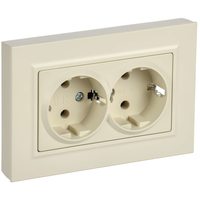 BRITE Розетка 2-местная с заземлением без защитных шторок плоская 16А в сборе РСПл12-3-БрКр бежевый IEK