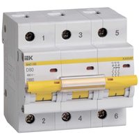 Выключатель автоматический модульный 3п D 80А 10кА ВА47-100 IEK MVA40-3-080-D
