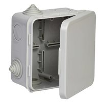 Коробка распаячная КМ41256 для открытой проводки безгалогенная (HF) 100х100х50мм с откидной крышкой IP54 8 гермовводов серая IEK