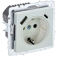 BRITE Розетка 1-местная с заземлением с защитными шторками 16А с USB A+C 18Вт РЮш11-1-БрЖ жемчуг IEK