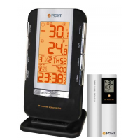 Термометр цифровой (радиодатч.,календ.,будил., часы,термом.,индикац.сост.батареи)настол.уст.цвет черный прорезин.корп. 