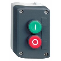 Двухкнопочный пост управления с кнопками зеленый/красной с маркировкой I - O 22 мм 1НО+1НЗ c возвратом