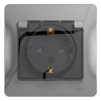 Розетка 1-м СП Glossa 16А IP44 с заземл. защ. шторки с крышкой в сборе алюм. SchE GSL000348