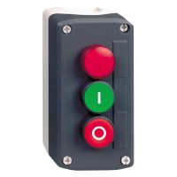 Трёхкнопочный пост управления с кнопками зеленый/красной с маркировкой l - O и красной LED лампой 220 В АС