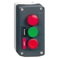 Трёхкнопочный пост управления с кнопками зеленый/красной с маркировкой Start- Stop и красной LED 22 мм 1НО+1НЗ c возвратом