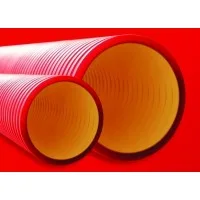 Труба гофрированная двустенная ПНД d110 жесткая 12кПа с муфтой SN12 750Н красн. (уп.6м) DKC 160911