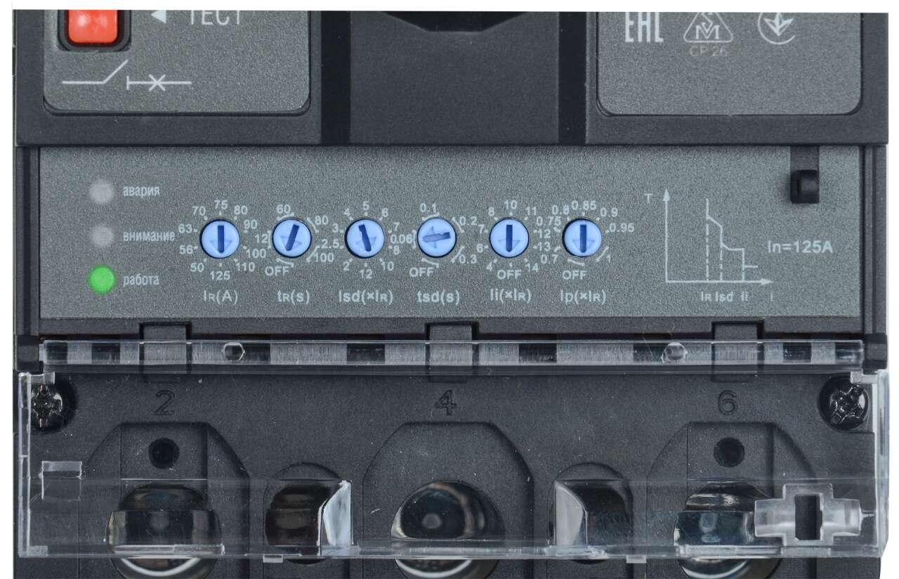 Выключатели с электронным расцепителем имеют 6 регулировок – для любого типа нагрузки и обеспечения селективности двух последовательно включенных устройств.
Выключатели позволяют осуществлять селективную защиту сетей путем установки различных задержек по времени: наименьшей у потребителя и возрастающей к иточнику питания.
Светодиодная индикация позволяет отследить состояние защищаемой цепи.